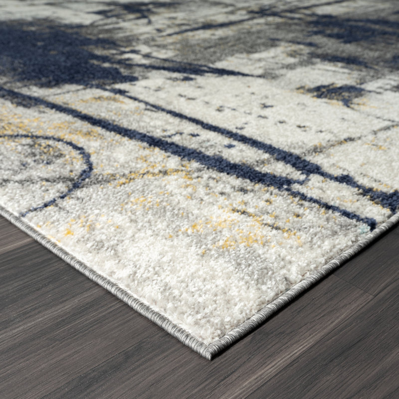 17 Stories Haughay Performance Navy/White/Gray Rug & Reviews Wayfair